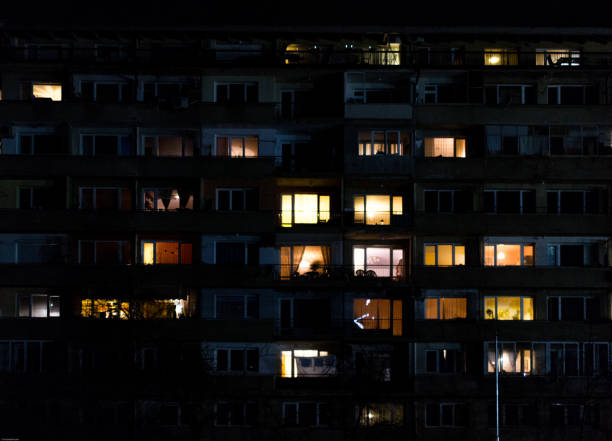 Modern residential building at night. Minsk, Belarus