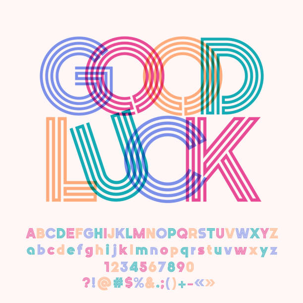 Vector colorful poster Good Luck with Alphabet Set of cool tube Alphabet letters, Numbers and Symbols cool logo stock illustrations