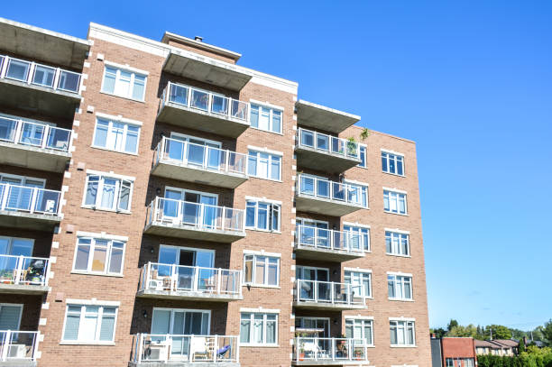 Modern condo buildings with huge windows and balconies in Montreal