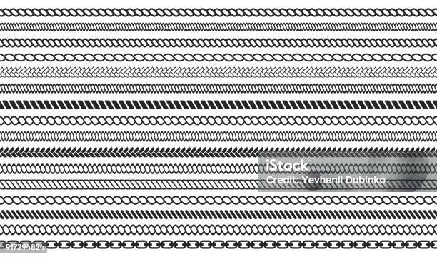 Set Of Rope And Chain Brushes Seamless Nautical Rope And Chain Stripes Isolated On Background Stock Illustration - Download Image Now