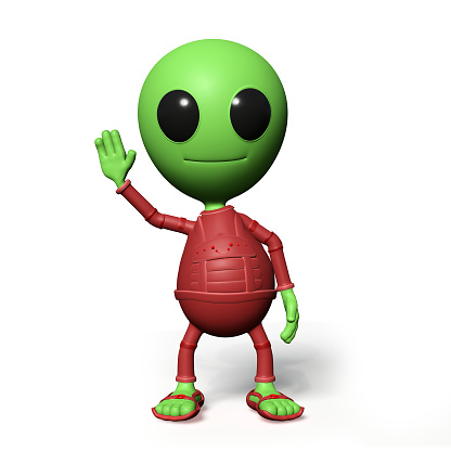 adorable green extraterrestrial with green space suit, friendly visitor from outer space