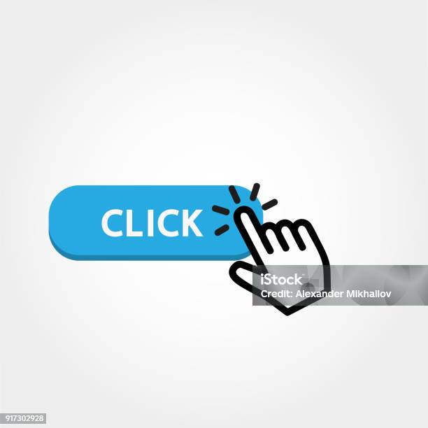 Click Button With Hand Pointer Clicking Stock Illustration - Download Image Now - Computer Mouse, Icon Symbol, Internet