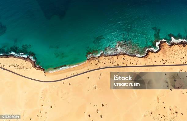 Aerial View Of Beach In Corralejo Park Fuerteventura Canary Islands Stock Photo - Download Image Now