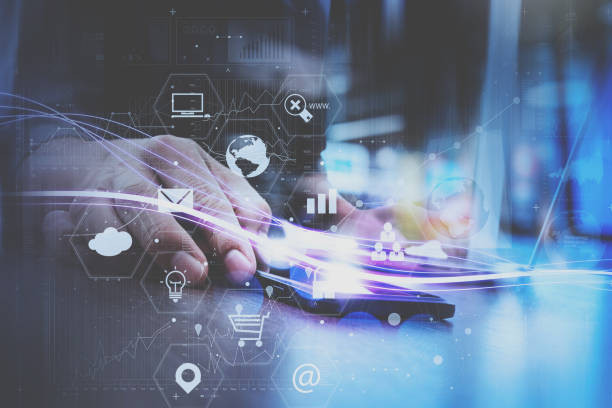 istock businessman hand working with mobile smart phone in modern office with virtual icon diagram 917307226
