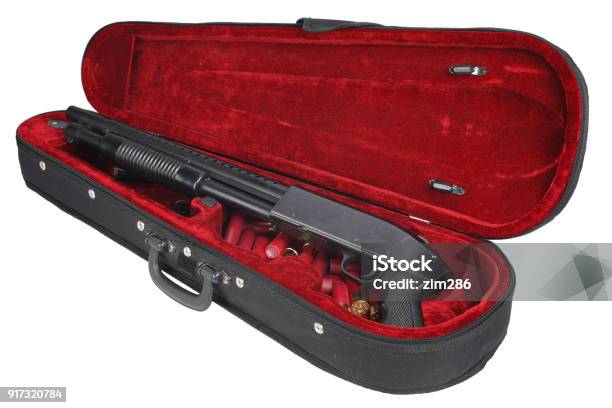 Sawnoff Shotgun With Cartridges In Violin Case Stock Photo - Download Image Now - Violin, Open, Aiming