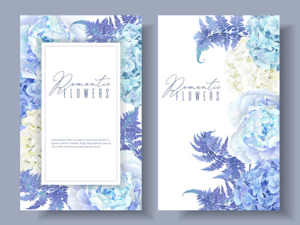 ilustrações, clipart, desenhos animados e ícones de bandeiras azuis florais - wedding card