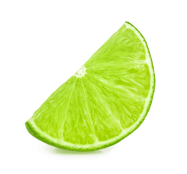 fetta di lime isolato - lemon portion cross section isolated foto e immagini stock