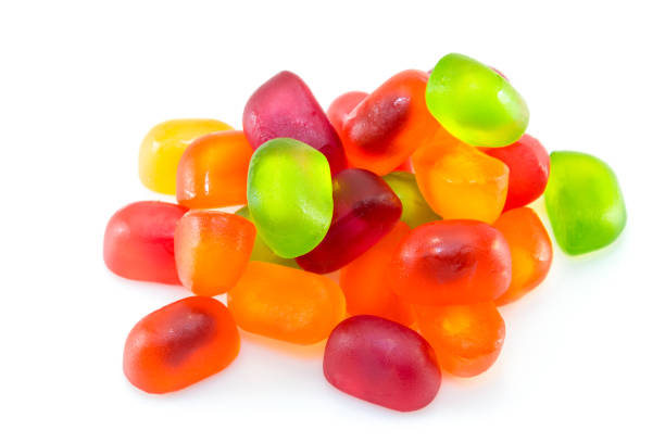istock Fruit gummi or jelly candies assortment on white 917335942