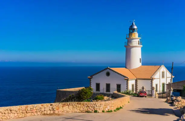Lighthouse at cape of Cala Ratjada on Mallorca, Spain Mediterranean Sea