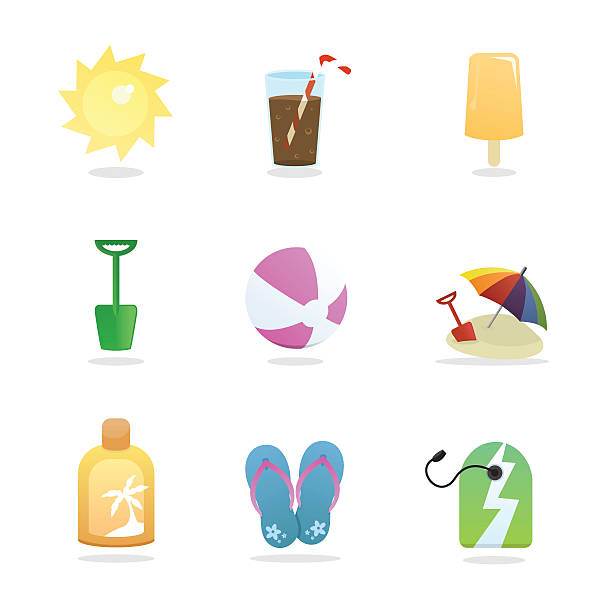 Summer Holiday Beach Icons  shovel in sand stock illustrations