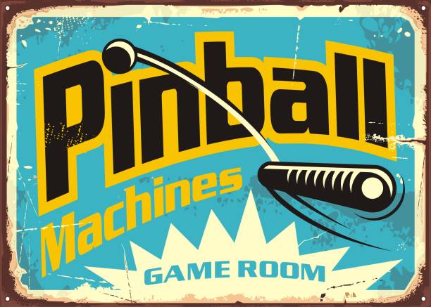 maszyny pinball pokój gier retro znak reklamy - flipper stock illustrations