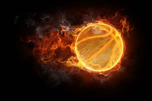 istock A basketball with flames on a black background 91735584