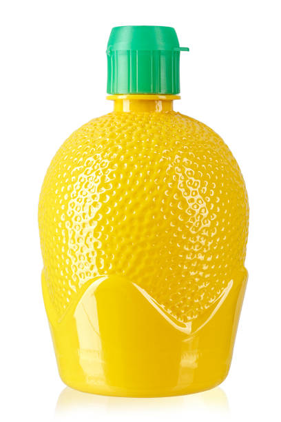 lemon juice in a bottle, isolated, on a white background.