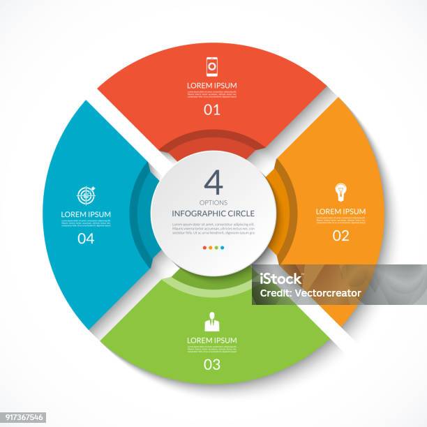 Infographic Circle Process Chart Vector Diagram With 4 Options Can Be Used For Graph Presentation Report Step Options Web Design Stock Illustration - Download Image Now