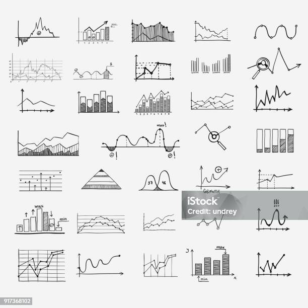 Business Finance Statistics Infographics Doodle Hand Drawn Elements Concept Graph Chart Arrows Signs Search Earnings Money Profit Stock Illustration - Download Image Now
