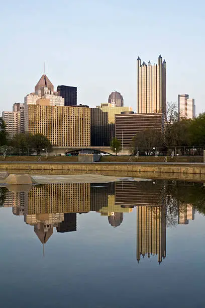 Photo of Downtown Pittsburgh reflected