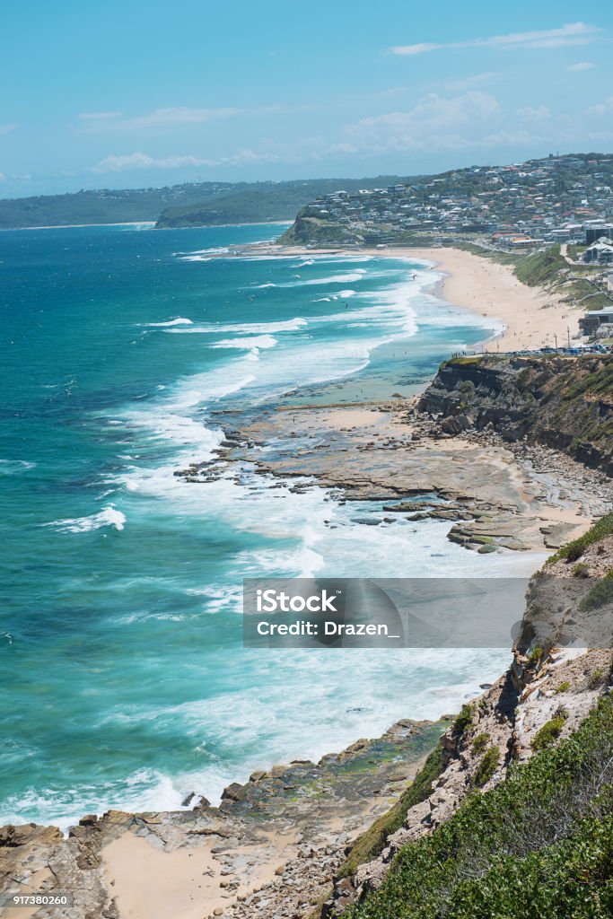 Beautiful beaches across Australia Aerial zoomed view on beach near Newcastle, Australia Newcastle - New South Wales Stock Photo