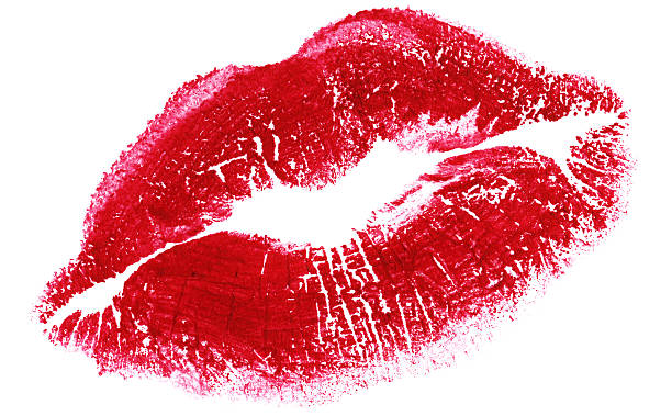 istock Woman lipstick kiss stain on white 91738366