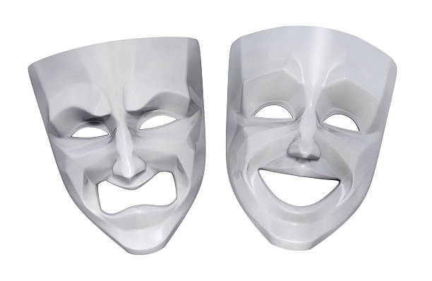máscaras tragicómico teatro - concepts humor ideas sadness - fotografias e filmes do acervo