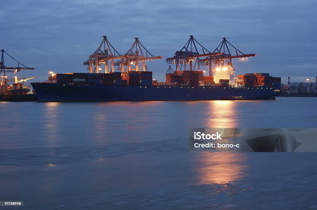 Containership at Terminal  Night Stock Photo