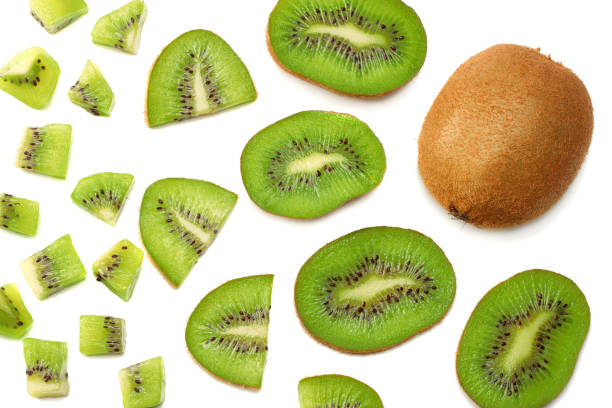 istock Slices kiwi fruit isolated on white background top view 917390578