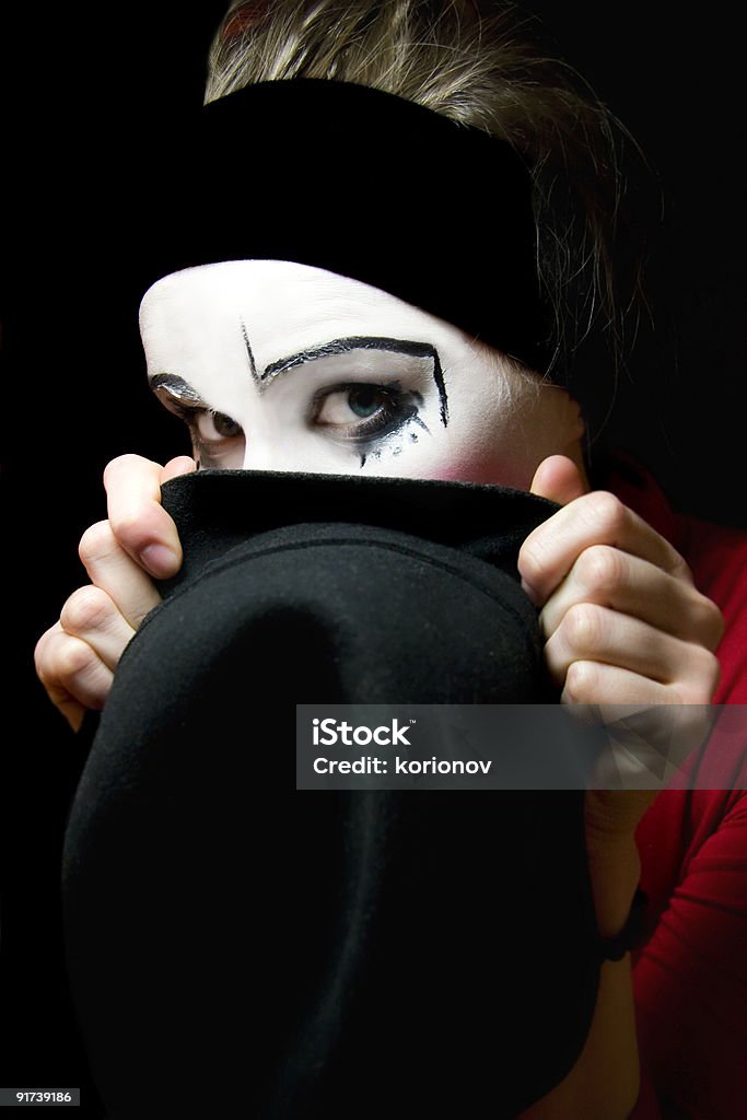 Portrait of the sad mime with a hat  Adult Stock Photo