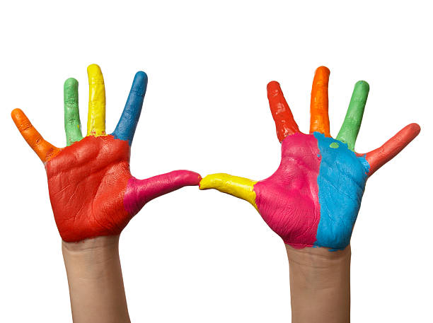 istock Child's hands painted in assorted colors for art project 91739632
