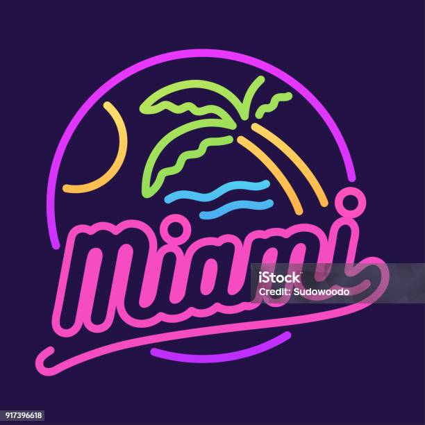 Miami Neon Sign Stock Illustration - Download Image Now - Miami, Neon Lighting, Sign