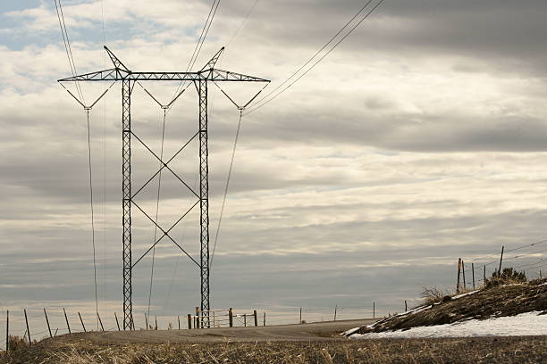 Power Lines over Sunset stock photo