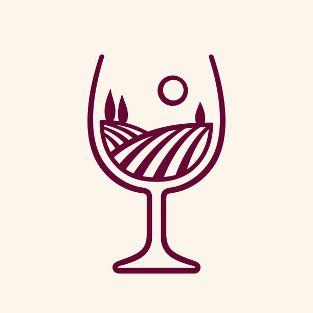 krajobraz winnicy w kieliszku do wina - winery stock illustrations