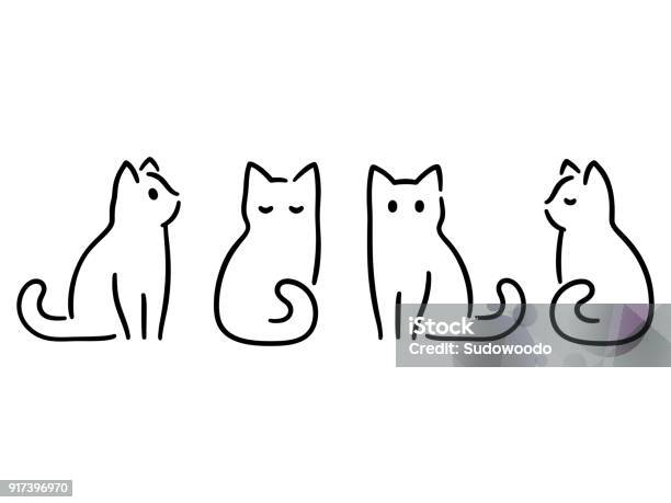 Minimal Cat Drawing Stock Illustration - Download Image Now - Domestic Cat, Icon, Line Art