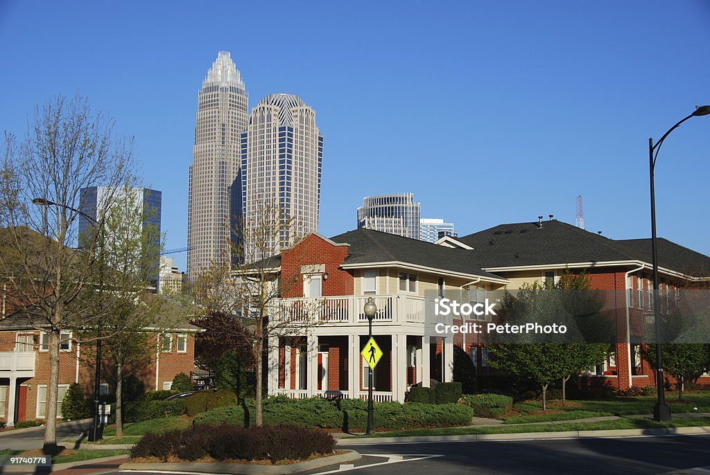 Office skyscrapers and quiet neighborhood Downtown Charlotte Charlotte - North Carolina Stock Photo