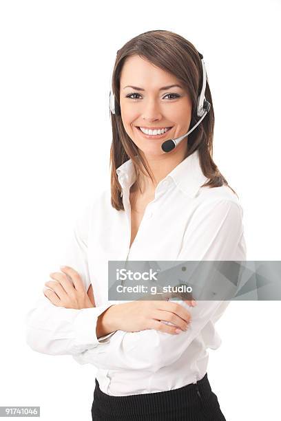 Support Phone Operator In Headset Isolated Stock Photo - Download Image Now - Customer Service Representative, White Background, Service