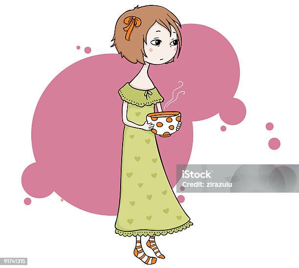 Girl With Cup Of Cocoa Stock Illustration - Download Image Now - Brown, Characters, Child