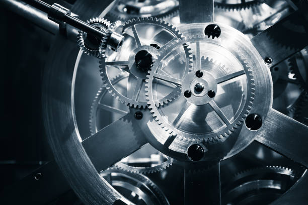 Vintage clock mechanism, close-up fragment