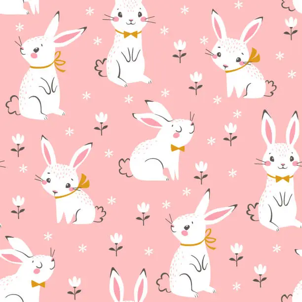 Vector illustration of Cute white bunnies pattern