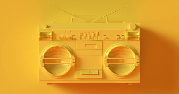 Yellow Boombox Yellow Boombox 3d illustration yellow tape audio stock pictures, royalty-free photos & images