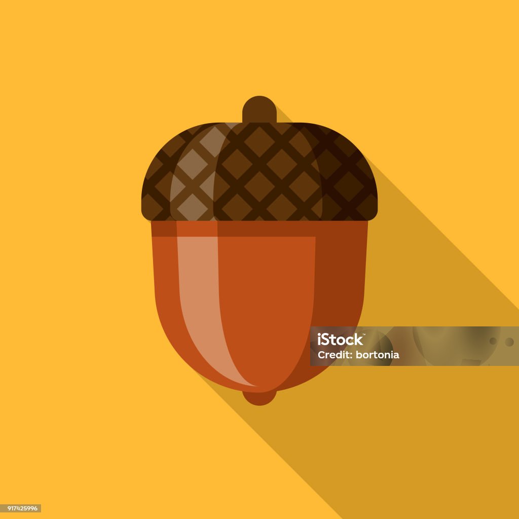 Acorn Flat Design Thanksgiving Icon A flat design styled Thanksgiving icon with a long side shadow. Color swatches are global so it’s easy to edit and change the colors. Nut - Food stock vector