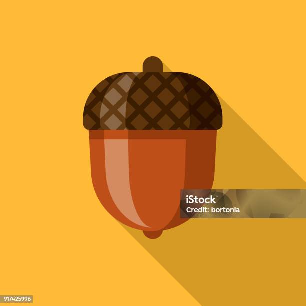 Acorn Flat Design Thanksgiving Icon Stock Illustration - Download Image Now - Nut - Food, Icon Symbol, Acorn