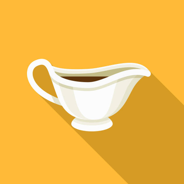 Gravy Boat Flat Design Thanksgiving Icon A flat design styled Thanksgiving icon with a long side shadow. Color swatches are global so it’s easy to edit and change the colors. gravy stock illustrations