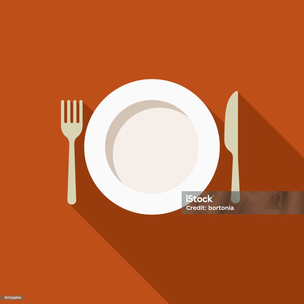 Place Setting Flat Design Thanksgiving Icon A flat design styled Thanksgiving icon with a long side shadow. Color swatches are global so it’s easy to edit and change the colors. Plate stock vector