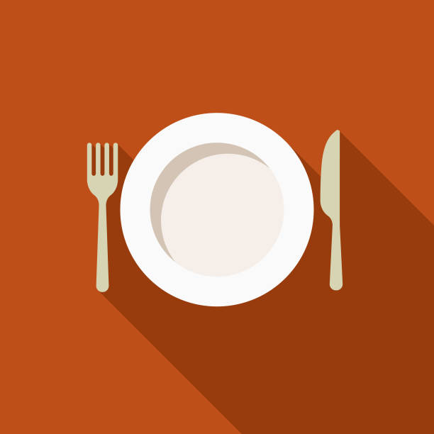 Place Setting Flat Design Thanksgiving Icon A flat design styled Thanksgiving icon with a long side shadow. Color swatches are global so it’s easy to edit and change the colors. silverware illustrations stock illustrations