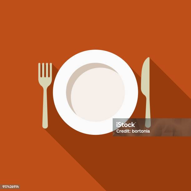 Place Setting Flat Design Thanksgiving Icon Stock Illustration - Download Image Now - Plate, Illustration, Dinner