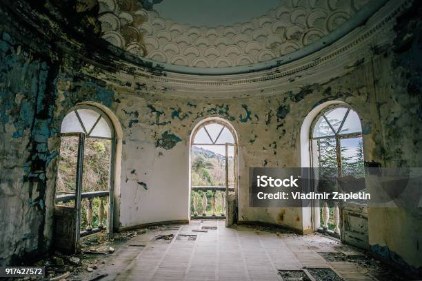 Old Ruined Abandoned Mansion Interior Of Round Hall Stock Photo - Download Image Now