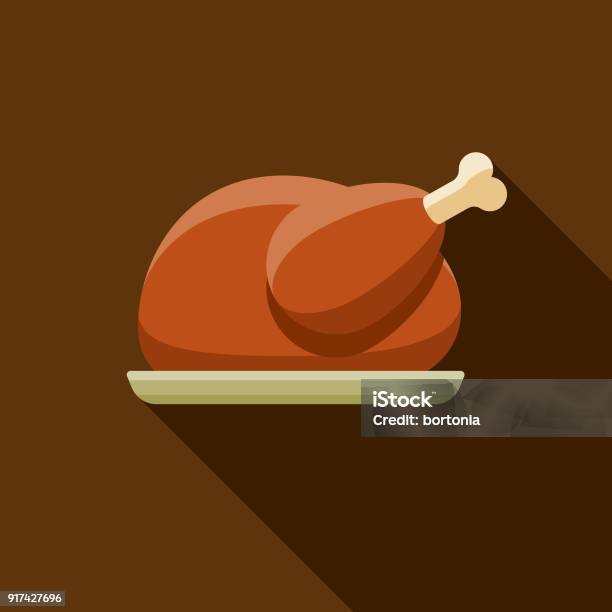 Turkey Flat Design Thanksgiving Icon Stock Illustration - Download Image Now - Turkey - Bird, Turkey Meat, Christmas