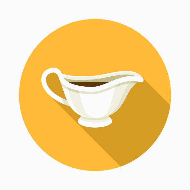 Gravy Boat Flat Design Thanksgiving Icon A flat design styled Thanksgiving icon with a long side shadow. Color swatches are global so it’s easy to edit and change the colors. gravy stock illustrations