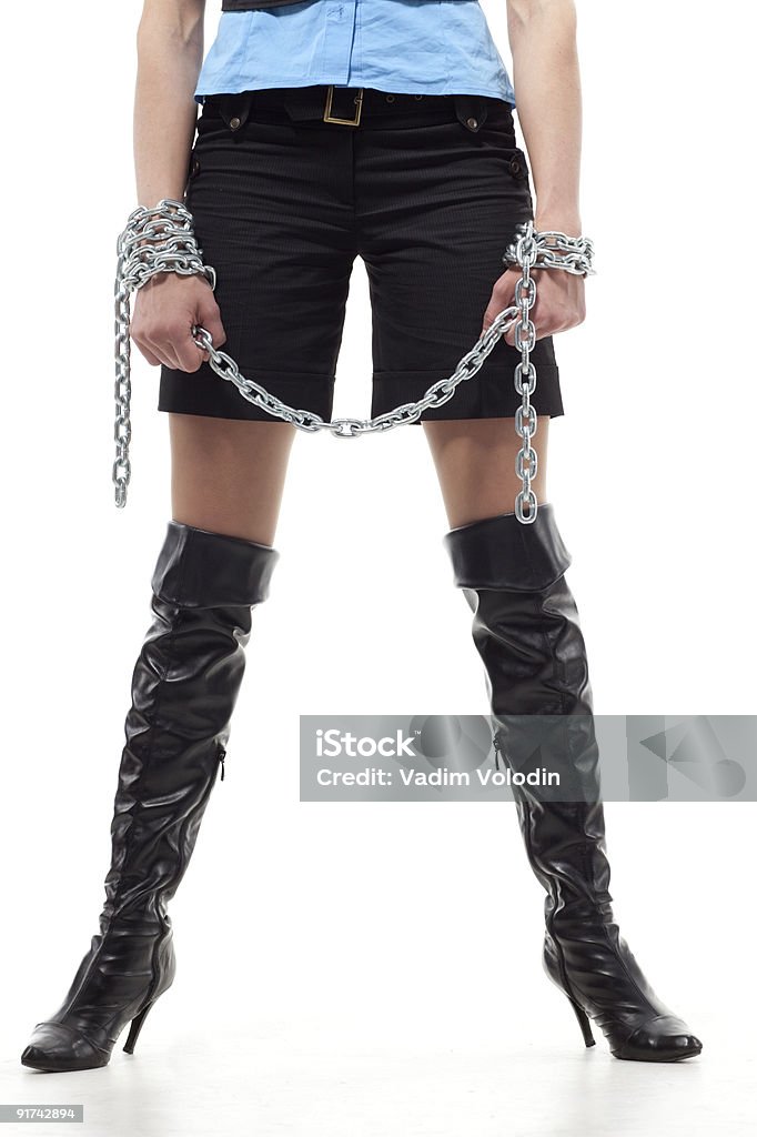 블루 여성 의류 shackled 있습니다. - 로열티 프리 갇힌 스톡 사진