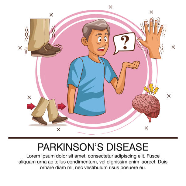 choroba parkinsona infografika - nerve cell healthcare and medicine research human hand stock illustrations