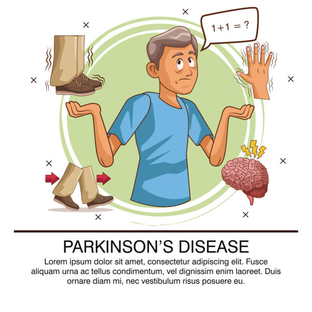 パーキンソン病のインフォ グラフィック - nerve cell healthcare and medicine research human hand点のイラスト素材／クリップアート素材／マンガ素材／アイコン素材