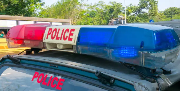 A police car on the street in Chennai, India